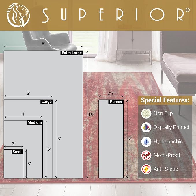 Superior Modern Indoor Area Rug, Washable, Non-Skid Foam Backing, Floor Decor for Living Room, Bedroom, Entry, Mudroom, Washable Rugs, Abstract Brushstroke, Brayton Collection, 2' x 3', Orange - Image 2