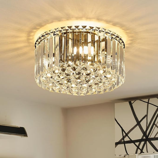 12.6" Black K9 Crystal Raindrop Flush Mount Ceiling Light, Modern Chandelier, Round Luxury Light Fixture for Dining Room, Bedroom, Hallway, Kitchen Island & Living Room by Faibra