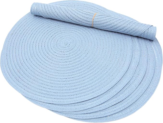 SHACOS Round Braided Placemats Set of 6 Round Table Mats for Dining Tables 15 inch (Light Blue, 6) - Image 7