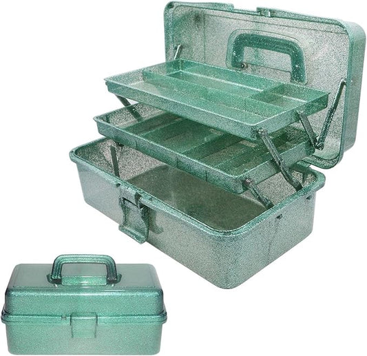 Saim Storage Bins,Three-Layer Multipurpose Art & Craft Storage Container,Carry Tackle Organizer,Medicine Cosmetic Art Supply Box for Art Supply Makeup Hair Accessories Painting Tools - Green