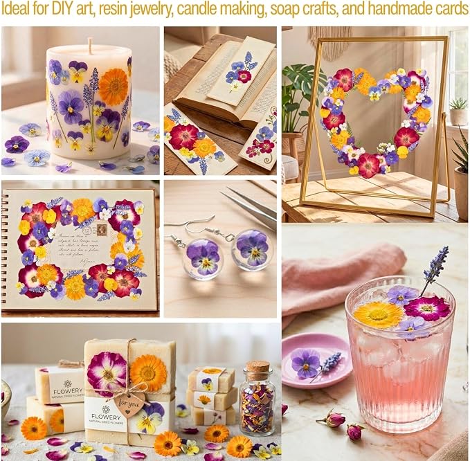 70 Pcs Edible Flowers for Cocktails & Cake Decorating – Real Dried Edible Flowers Cupcake Toppers, Food Grade Edible Pressed Flowers for Drinks, Garnish & Crafts (Pansies, Rose, Calendula, Lavender) - Image 4