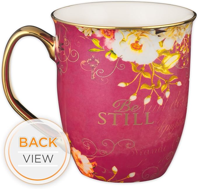 Christian Art Gifts Pink Butterfly Ceramic Coffee Mug with Gold Accents – 14 oz. Lead and Cadmium-free Inspirational Scripture Coffee and Tea Mug for Women with Bible Verse: Be Still – Psalm 46:10 - Image 5