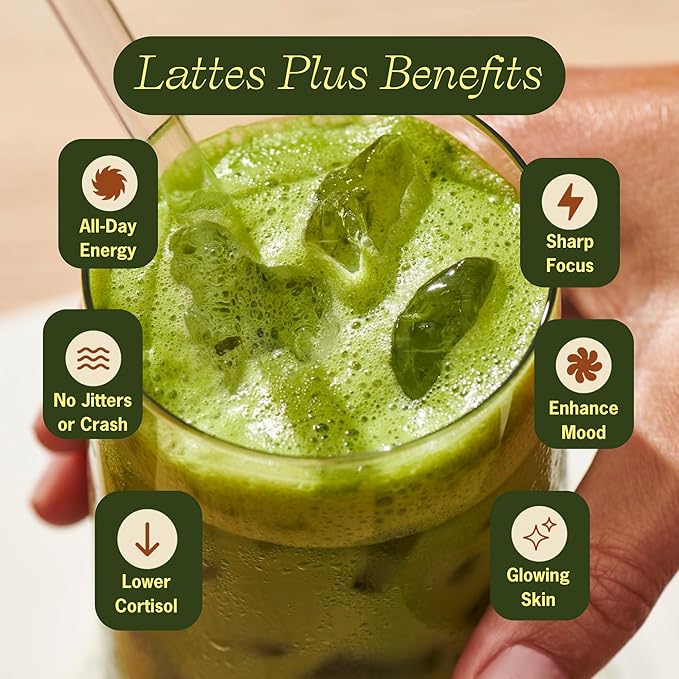 Clevr Blends Organic Matcha Green Tea Latte, Instant Ceremonial Grade, Superfood Powder Blend with Oat Milk, Lions Mane, Reishi Mushroom, Coconut Cream, Ashwagandha, Serve Hot or Iced, (30 Lattes)