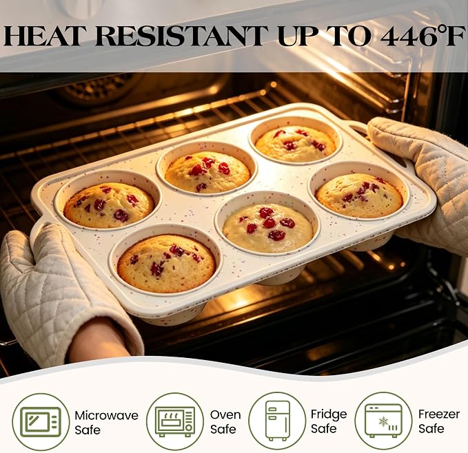 2 Pcs Jumbo Muffin Pan with Metal Frame Nonstick 6 Cup Extra Large Silicone Cupcake Pan for Baking, Deep Jumbo Muffin Tray for Egg Bites Muffins, Confetti Color Cream Gifts for Mom Home Baker - Image 8