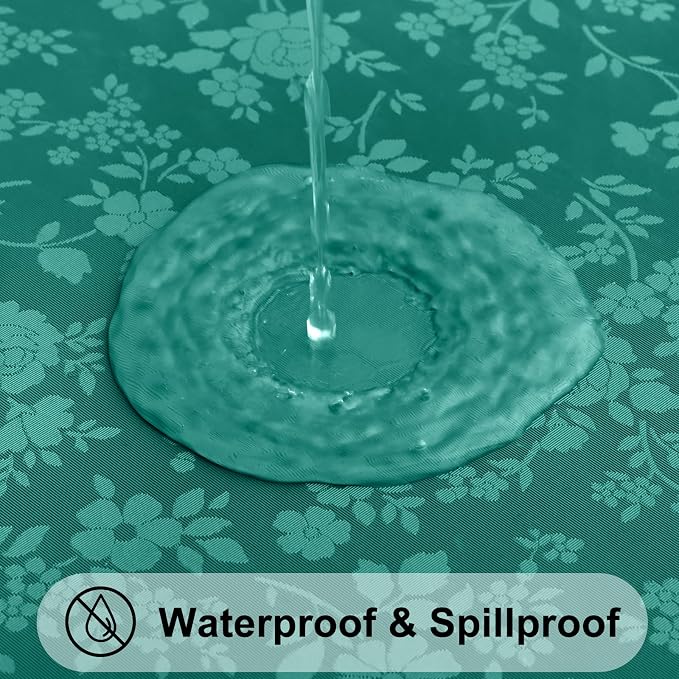 Smiry Rectangle Waterproof Heavy Duty Vinyl Tablecloths, 60 x 102 Inch | Wipeable Washable Floral Embossed Table Cover for Kitchen and Dining Room, Indoor & Outdoor Use, Christmas Green - Image 2