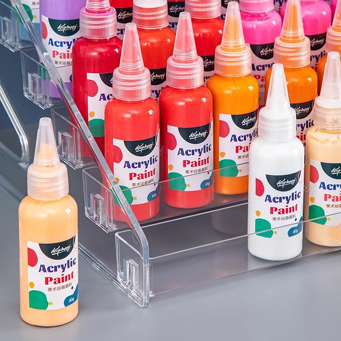 Acrylic Paint Organizer with Paint Brush Holder, Nail Polish Organizer, 7 Tiers Miniature Storage Bottle Rack for 2oz Tube, Alcohol Inks, Food Coloring, Essential Oil Storage Shelf