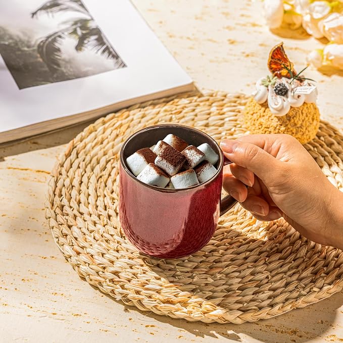 LERATIO 12OZ Ceramic Coffee Mugs Set of 6, Large Porcelain Coffee Cups With Large Handle For Latte,Cappuccino,Milk,Cocoa,|Dishwasher&Microwave Safe Mug Sets,Ideal for Man,Woman,Dad, Mom-Red - Image 6