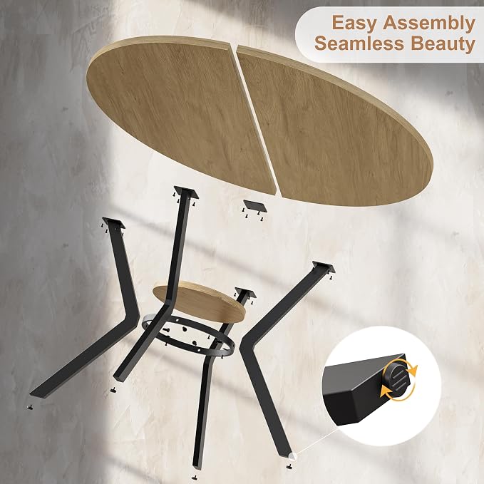 MECHYIN 42'' Round Dining Table for 2–4, Farmhouse Round Kitchen Table with Storage Shelf, Pedestal Dinner Table, Wood Top & Metal Base, Small Space Table for Apartment, Dining Room, Light Oak - Image 9