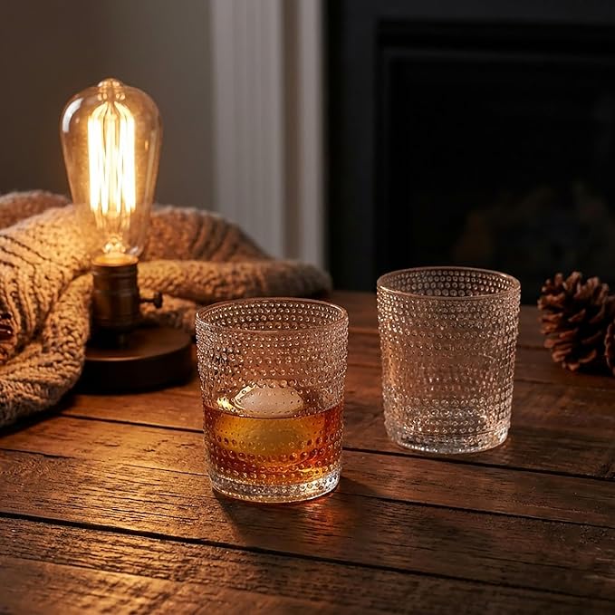 OLULU Cocktail Glasses 10 oz Set of 2, Glass Hobnail Drinking Glasses, Vintage Glassware Textured Bubble Glass Cups, Old Fashioned Glasses for Kitchen and Home Bar - Image 8