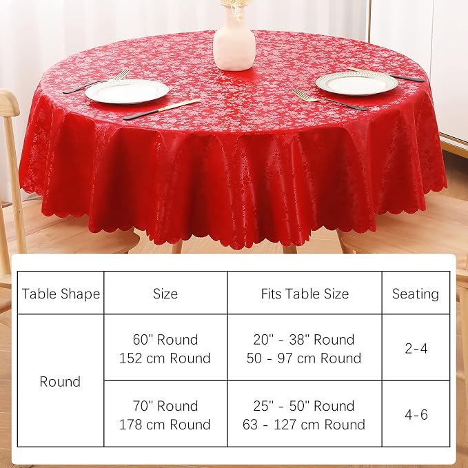 Smiry Round Waterproof Heavy Duty Vinyl Tablecloths, 70 x 70 Inch | Wipeable Washable Floral Embossed Table Cover for Kitchen and Dining Room, Indoor & Outdoor Use, Red - Image 6