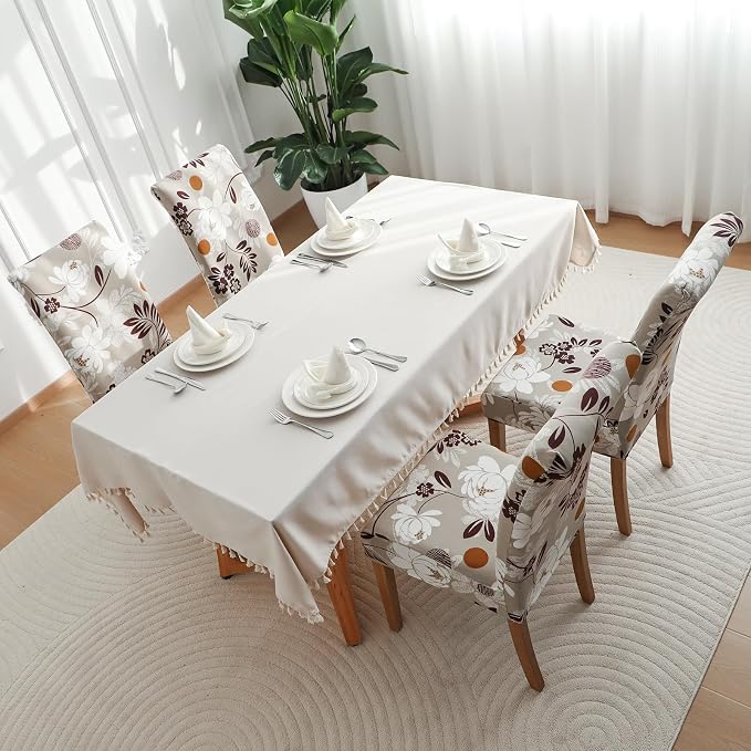 FORCHEER Chair Covers for Dining Chairs Set of 4,Beige Floral Stretch Dining Room Chair Cover Kitchen Parsons Chair Slipcovers (Pack of 4, Beige+Floral) - Image 7