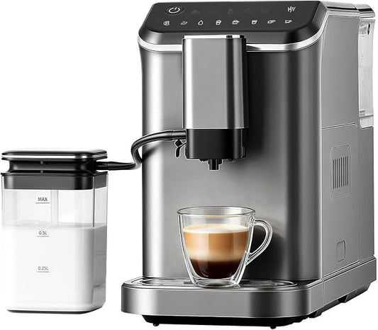 Automatic Espresso Machine with Grinder & Milk Frother | 19 Bar Pressure, 15 Grind Settings and Self-Cleaning Function for Making Espresso, Cappuccino and Latte at Home by ICEVIVAL