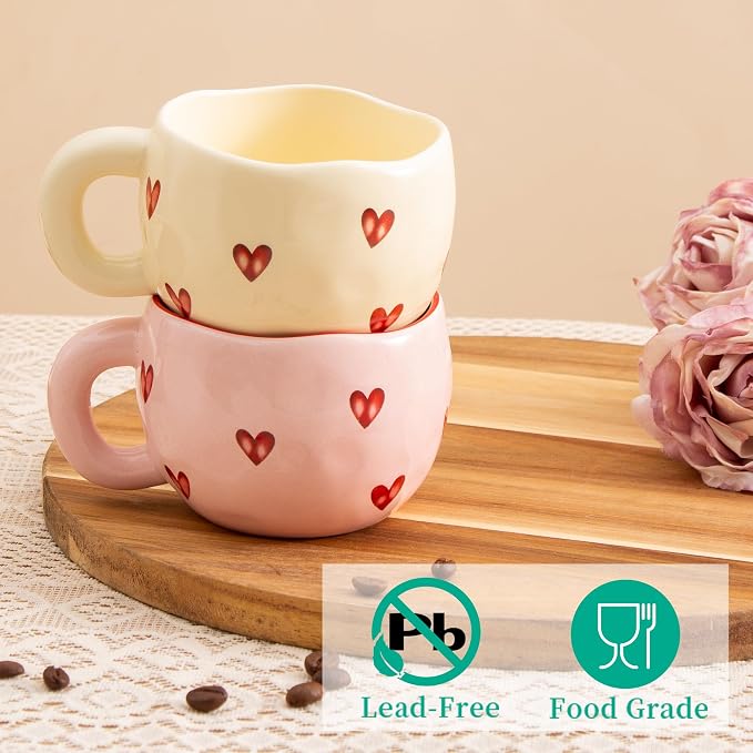 4pcs Ceramic Heart Mugs, 9.4OZ Cute Love Coffee Cup Set, Pink & Yellow, Dishwasher Safe Espresso/Latte Mugs Set, Gift for Women/Mom/Girl Friend(Love) - Image 4