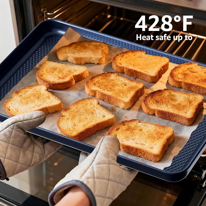 3Pcs Nonstick Baking Sheet, Baking Sheet Pan Set with Diamond Texture, Blue | Large Nonstick Cookie Sheets Set, Jelly Roll Pans, Cookies Sheet for Baking, Cookie Sheet Pan - Image 5