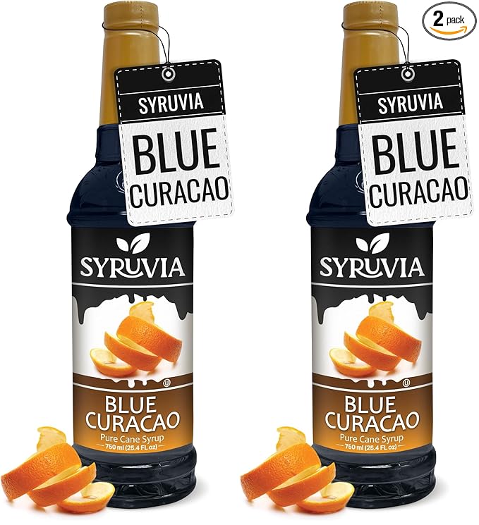 Syruvia Blue Curacao Syrup, Flavored Syrup for Cocktails, Drinks, Lemonades, Iced Teas, and Desserts – 25.4 fl oz (Pack of 2)