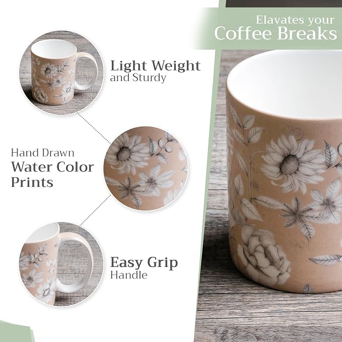 Maison d' Hermine Coffee Mug with Handles Tea Cups (15 Ounce, Pack of 1) | Fine Bone China Coffee Mugs for Hot Beverages Cappuccino Latte Home Restaurant Spring Summer -Pretty Autumn - Mono Autumn - Image 5