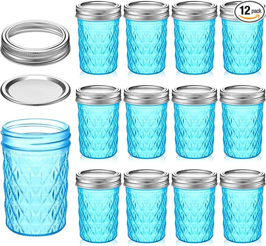Zhehao 12 Pcs 8 oz Colored Mason Jars with Lids, Mini Regular Mouth Canning Jelly Honey Jars for Wedding Shower Favors DIY Candle Holding Spice Jam Fruit Smoothie Salad Dressing Ketchup(Light Blue) by Zhehao