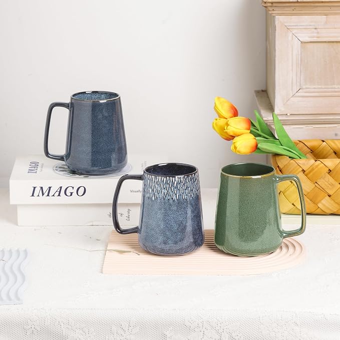Large Ceramics Coffee Mugs,24 OZ,With Spoon And Wooden Lid,For Coffee,Tea,Cocoa,Large Handle Design,Microwave And Dishwasher Safe(Color:24 oz blue set) - Image 7