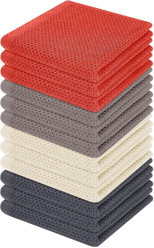 Homaxy 100% Cotton Waffle Weave Kitchen Dish Cloths 12-Pack, Multicolor | 12 x 12 Inches, Ultra Soft Absorbent Dish Towels, Quick Drying Dish Rags with Hanging Loop by Homaxy