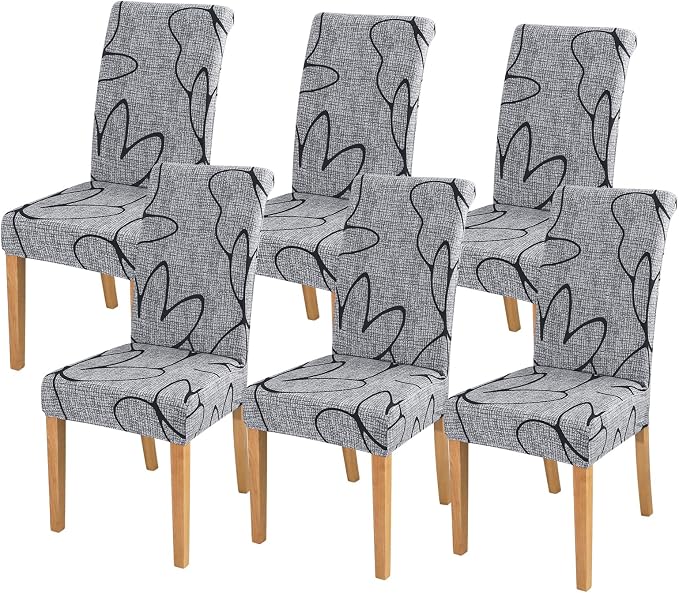 FORCHEER Chair Covers for Dining Chairs Set of 6,Grey Floral Stretch Dining Room Chair Cover Kitchen Parsons Chair Slipcovers (Pack of 6, Grey+Floral) by FORCHEER