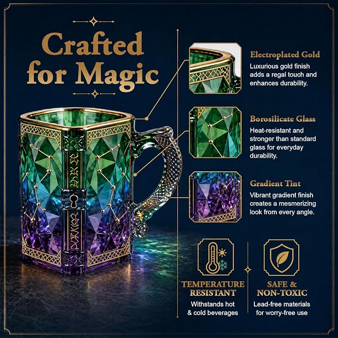 FACE N FACE Zodiac Glass Mug, 8 oz Celestial Constellation Coffee & Tea Cup with Dragon Scale Handle, Green Purple Astrology Mug, Witchy Magic Cup for Halloween Christmas Gift - Image 4