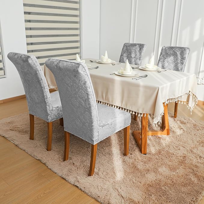 FORCHEER Chair Covers for Dining Chairs Set of 4,Velvet Light Grey Stretch Dining Room Chair Cover Kitchen Parsons Chair Slipcovers (Pack of 4, Velvet Light Grey) - Image 8