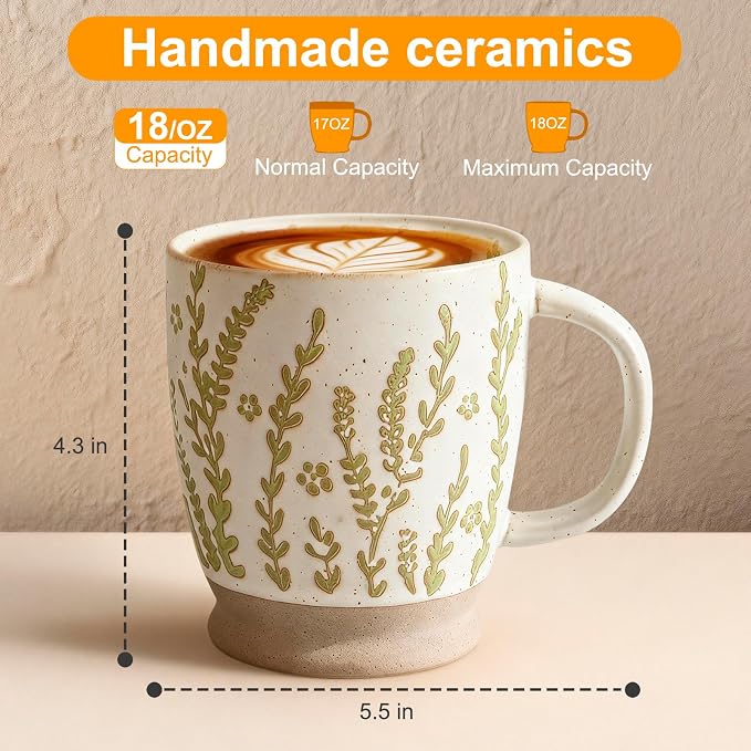 18oz Coffee Mug Gift for Women Mom Her - Rustic Handmade Coffee Cup | Microwave & dishwasher safe. Mug for latte, cocoa, tea, milk, milkshake. Home office essential. Great gift for mom or her - Image 2