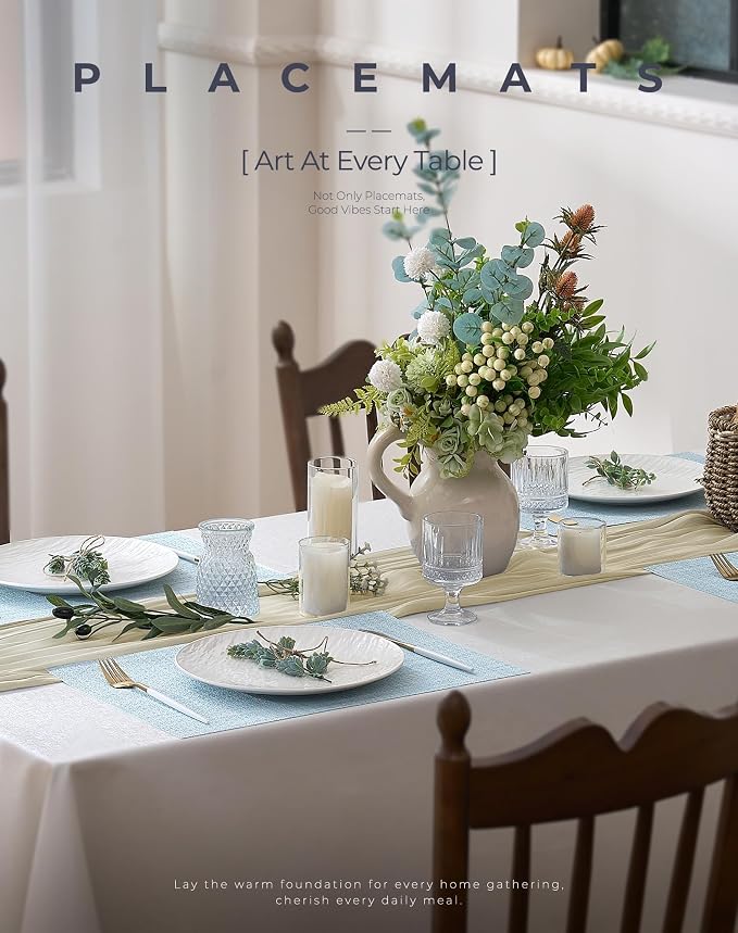 Leetaltree Soft Sky Blue Woven Placemats Set of 24 - Heat Resistant Non-Slip Place mats for Dining Table, Washable Durable PVC Vinyl Woven Table Mats(Sky Blue, 24) - Image 2