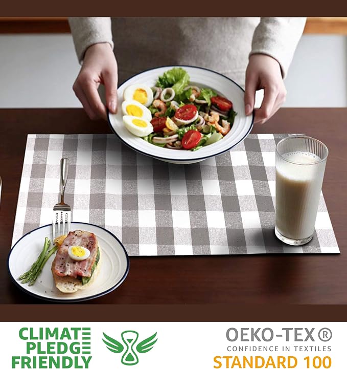 Urban Villa Two Tone Placemat Cotton Tablemat 14x20 (Set of 6) Grey/Wht - Image 2