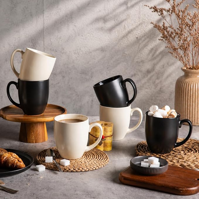 AmorArc 16 oz Coffee Mugs Set of 6, Large Ceramic Coffee Cups Set | Classic Coffee Mugs Set for Men,Women,Tea/Latte/Cappuccino/Cocoa. Dishwasher&Microwave Safe - Image 8