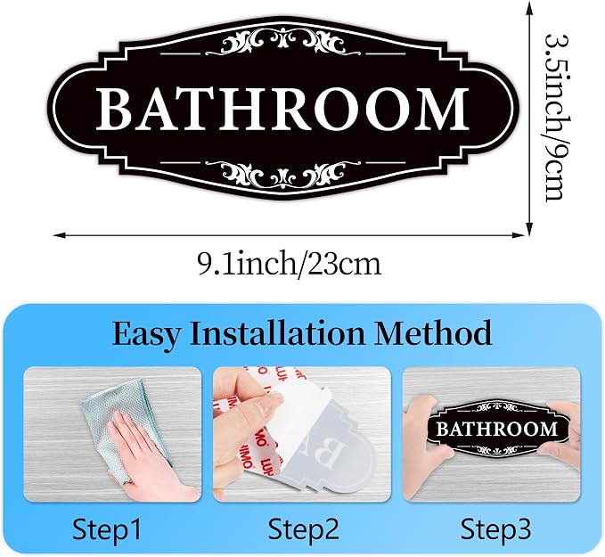 Bathroom Sign Sticker for Business and Home,Self-adhesive Restroom Sign | Cute Bathroom Decor for Door,Waterproof Vinyl Restroom Sign for Home,Office,Shop（Black） - Image 8