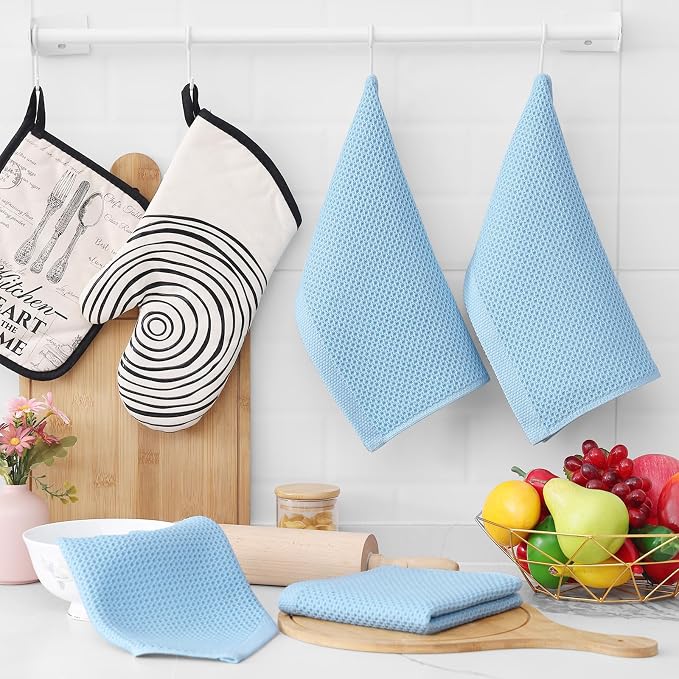 Homaxy 100% Cotton Waffle Weave Kitchen Dish Cloths 6-Pack, Sky Blue | 12 x 12 Inches, Ultra Soft Absorbent Dish Towels, Quick Drying Dish Rags with Hanging Loop - Image 6