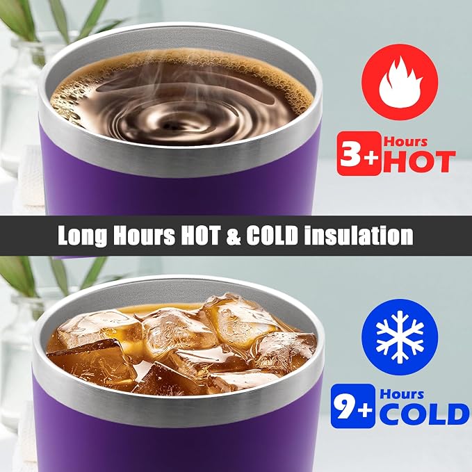 20oz Tumbler Insulated Coffee Tumblers with Lid Stainless Steel Purple 8P | 20 oz Tumblers Double Wall Insulated Vacuum 20oz Coffee Mug Leak Proof Tumblers with Lid Powder Coated - Purple 8 Pack - Image 5