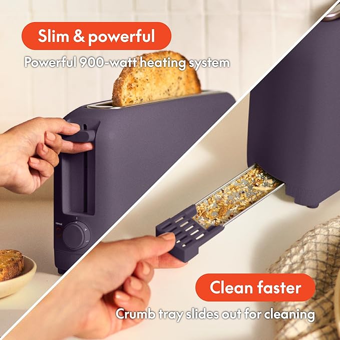 bella 2 Slice Slim Toaster, Fits-anywhere™ Kitchenware, 6 Setting Shade Control with Reheat & Cancel Buttons, Fits sourdough, 10” Long Slot, Anti Jam & Auto Shutoff, 900 Watt, Plum - Image 5