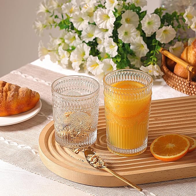 Moretoes Vintage Drinking Glasses Set of 12,Textured Striped Glass Cups | Clear 6 Highball Glasses 12oz & 6 Rocks Glasses 10oz, Mixed Glassware Set, Mojito Cups, Cocktail Glass, Iced Coffee Cup - Image 5