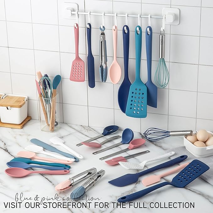 Cook With Color Kitchen Utensil Set - Silicone Kitchen Tools, Whisk, Tong, Spatula, Spoonula and Spoon, Navy Collection