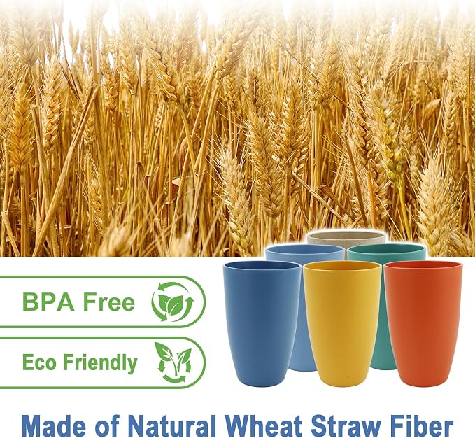 Wheat Straw Cups, 20 OZ Large Cups Set of 6, Unbreakable Drinking Cups, Alternative to Plastic Cups Reusable, Dishwasher & Microwave Safe Water Tumblers for Kitchen, Camping(Multicolor) - Image 2