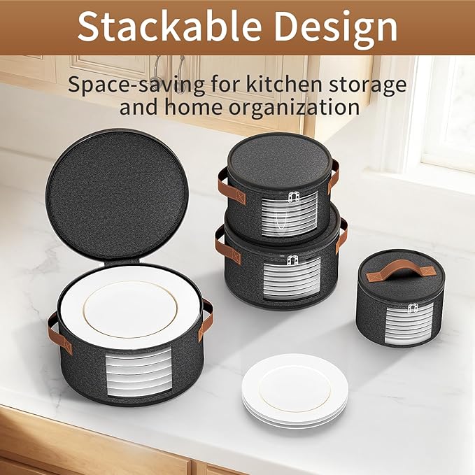 Foyego China Storage Containers, Dark Gray, 4 Piece Set | with Lid, Handles & Visible Window, Stackable Moving Boxes for Plates Storage, Sturdy Dish Packing Supplies for Protection - Image 5