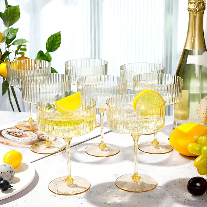 Jingmore 6 Pcs Ribbed Martini Glasses 10 oz Disposable Plastic Vintage Ribbed Coupe Glasses Unbreakable Dessert Parfait Glassware for Wedding Birthday Party Supplies (Gold) - Image 5
