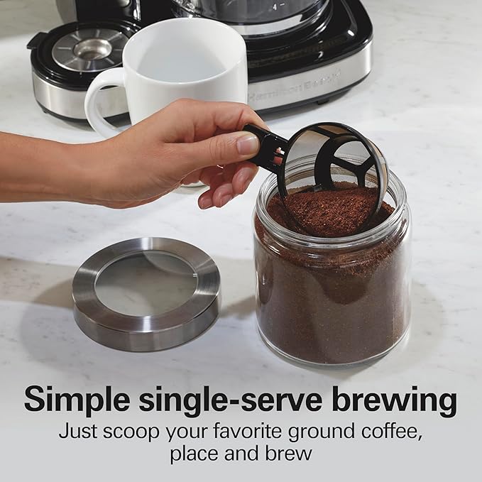 Hamilton Beach 2-Way Brewer Coffee Maker, Single-Serve and 12-Cup Pot, Black/Stainless Steel(49980A), Carafe | 12 Cup Glass Carafe | Black with Stainless Steel Accents | 49980RG - Image 3