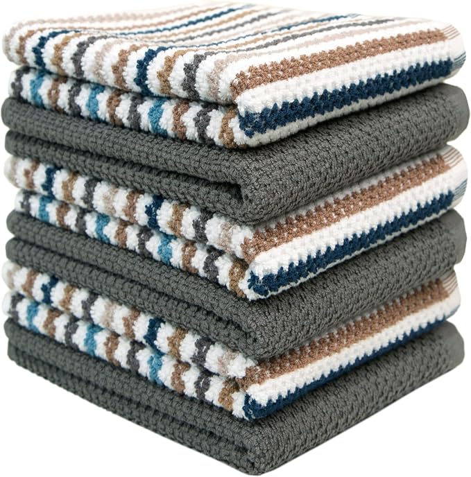 Bumble Kitchen Towels 6 Pack 100% Cotton 16"x26" - Grey Wide Stripe | 430 GSM Soft Kitchen Hand Towels with Hanging Loop, Highly Absorbent & Durable for Washing and Drying Dishes - Image 5