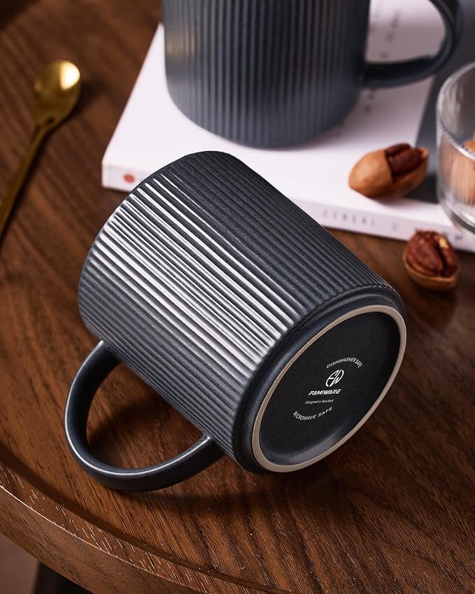 famiware Coffee Mug Set for 8, Star 16 oz Catering Mugs Cup Set with Handle for Coffee, Tea, Cocoa, Milk - Ceramic Stoneware Drinkware Set, Matte Dark Charcoal - Image 6