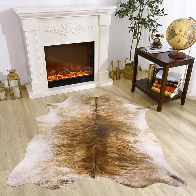 Amearea Faux Cow Hide Rug 3.6x2.3, Premium Western Home Decor Cow Print Rug | Faux Leather Animal Cowhide Carpet for Living Room Bedroom, Dining Traditional Cow Print Stuff Carpets, Yellow by AmeareaDirect