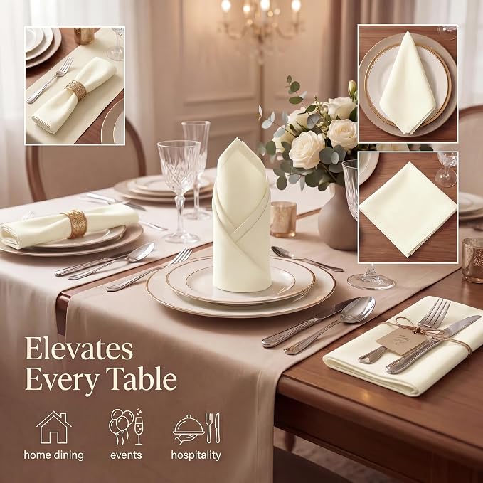 Urban Villa Cloth Napkins Cotton 20x20 (Set of 12) Ivory - Image 2