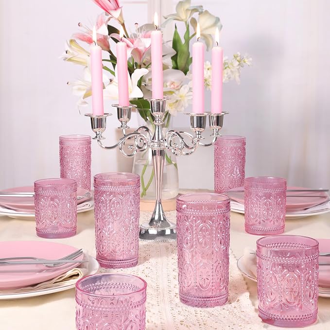 abrwyy Pink Drinking Glasses, 12oz Pink Glassware, Vintage Glassware | Lead-Free Glass, Thick&Durable Glass, Home Decoration, Food Grade Glass - Image 7