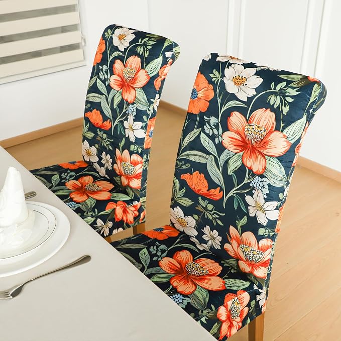 FORCHEER Chair Covers for Dining Chairs Set of 4,Velvet Beige Stretch Dining Room Chair Cover Kitchen Parsons Chair Slipcovers (Pack of 4, Velvet Foral) - Image 4