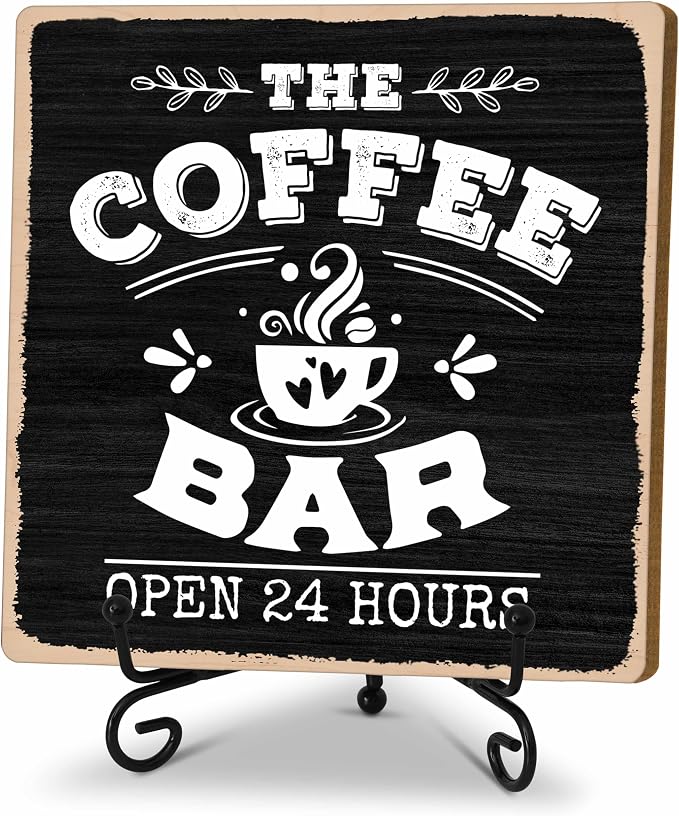 Coffee Bar 24-Hour Open Decor Signs, Coffee Station Accessories, Themed Gifts (H25) by TIRYWT