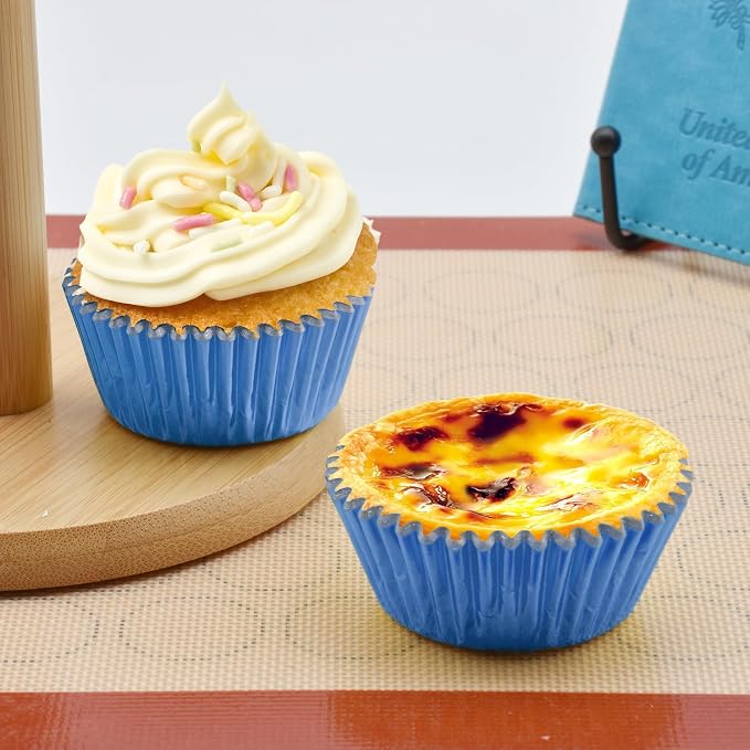200 Pcs Blue Foil Cupcake Liners Standard Baking Cups Muffin Paper Cases | Food-grade, Greaseproof & Sturdy Parchment, Cupcake Wrapper for Party, Christmas, Gift - Image 3