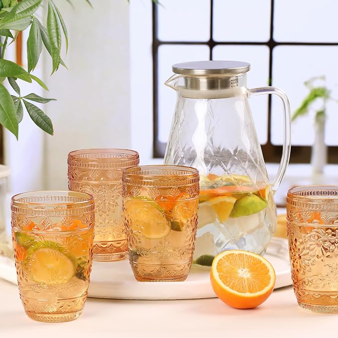 abrwyy Amber Drinking Glasses, Amber Glassware, 14oz Vintage Water Glasses | Lead-Free Glass, Thick&Durable Glass, Home Decoration, Vintage Drinking Glasses Set of 6 - Image 4