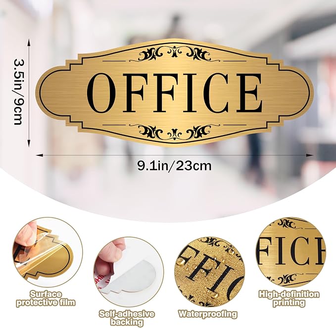 The Office Door Sign for Home and Business，Self-Adhesive Waterproof and Fade-Resistant Brushed Gold Office Sticker for House，Business，Door, Window - Image 8